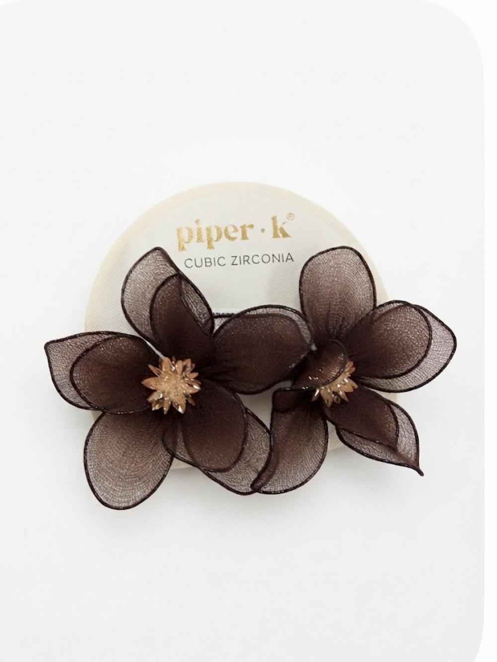 NWT ⚜️🤎⚜️ Piper K Brown Floral Earrings with Cubic Zirconia Centers